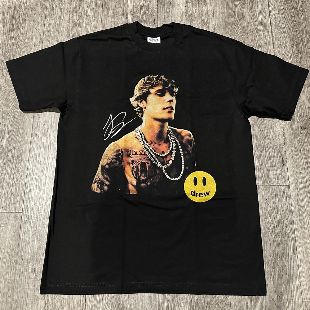 JUSTIN BIEBER “DREW” TEE SHIRT DTG PRINTED SHAKA GARMENT DYE NEW LARGE